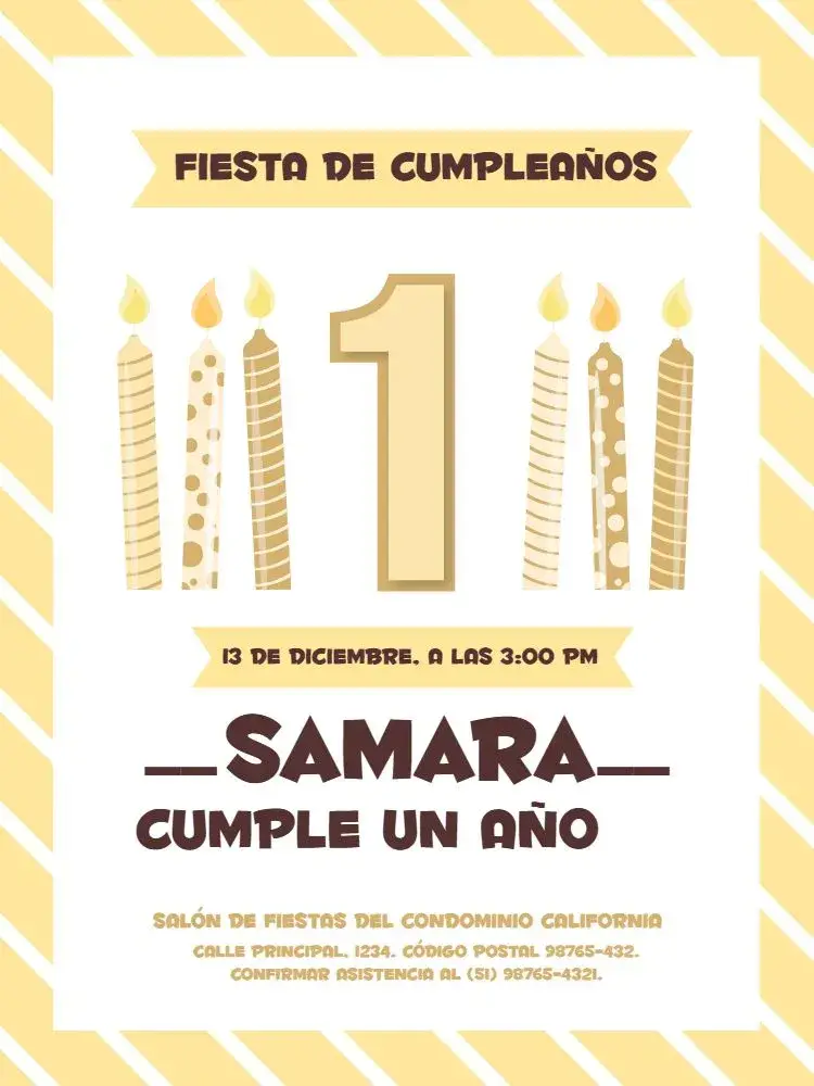 Invitación 1 Año Amarillo Delicado