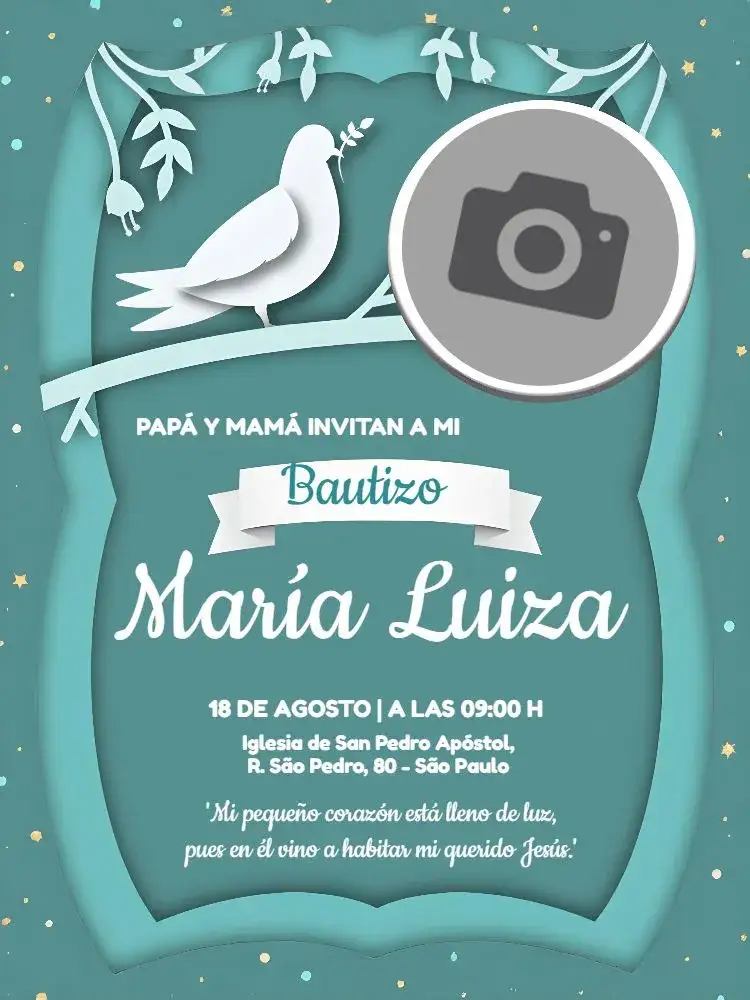 Invitación Bautizo Con Foto de Ángel – tema Bautismo azul, ángel, moderno, infantil, lúdico, personalizable