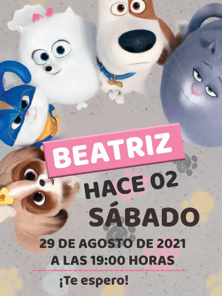 Invitación Secreto De Los Pets Secreta – tema Fechas Conmemorativas rosas y verdes, divertido, lúdico, colorido, moderno