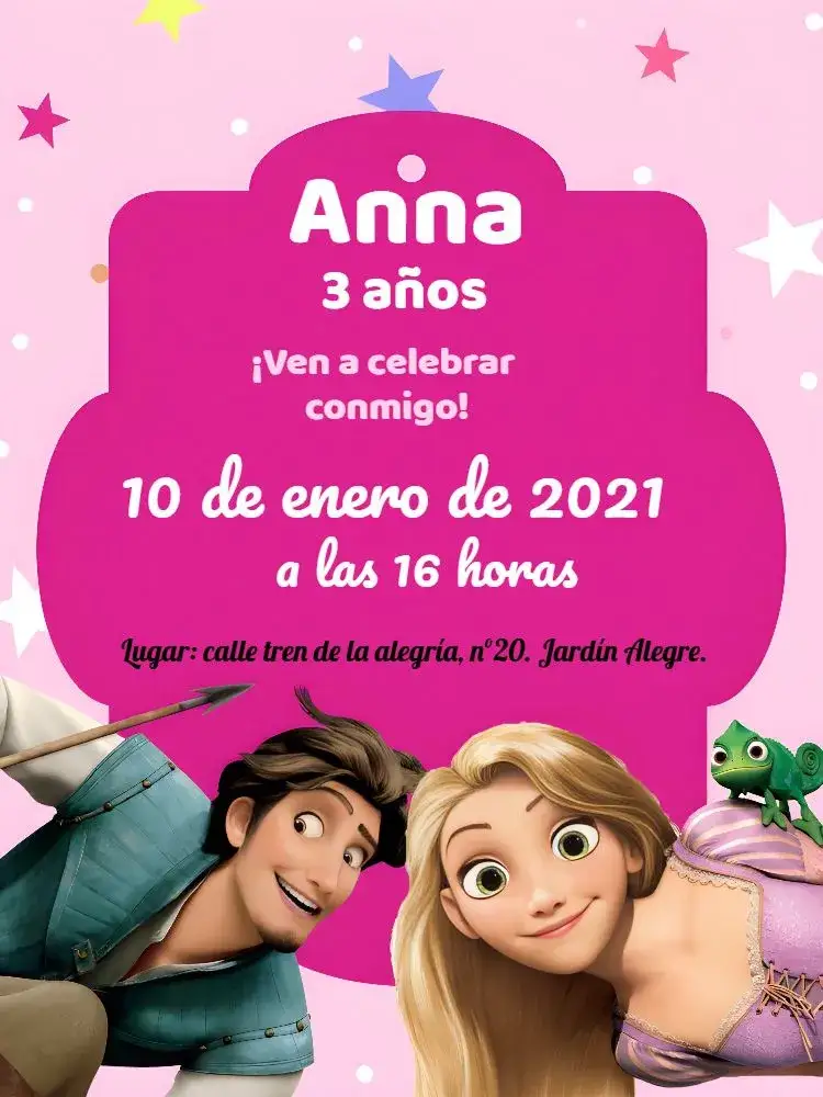 Invitación Enredados Película – tema Más buscados colores vibrantes, ilustraciones de princesas, elementos de cuento de hadas, diseño alegre, estilo divertido