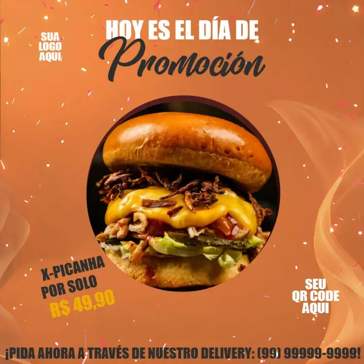 Invitación Publicación Para Hamburguesería Promoción editable y personalizable