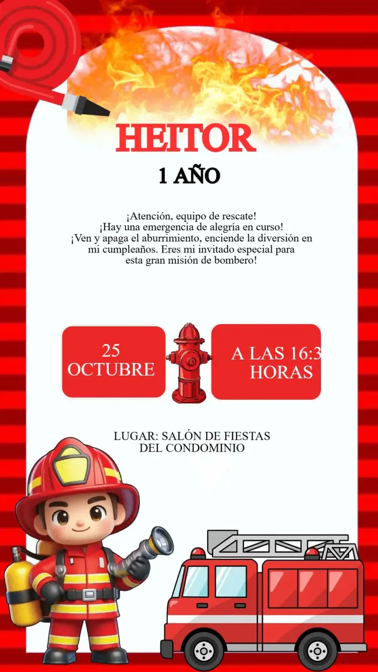 Invitación Cumpleaños Bombero