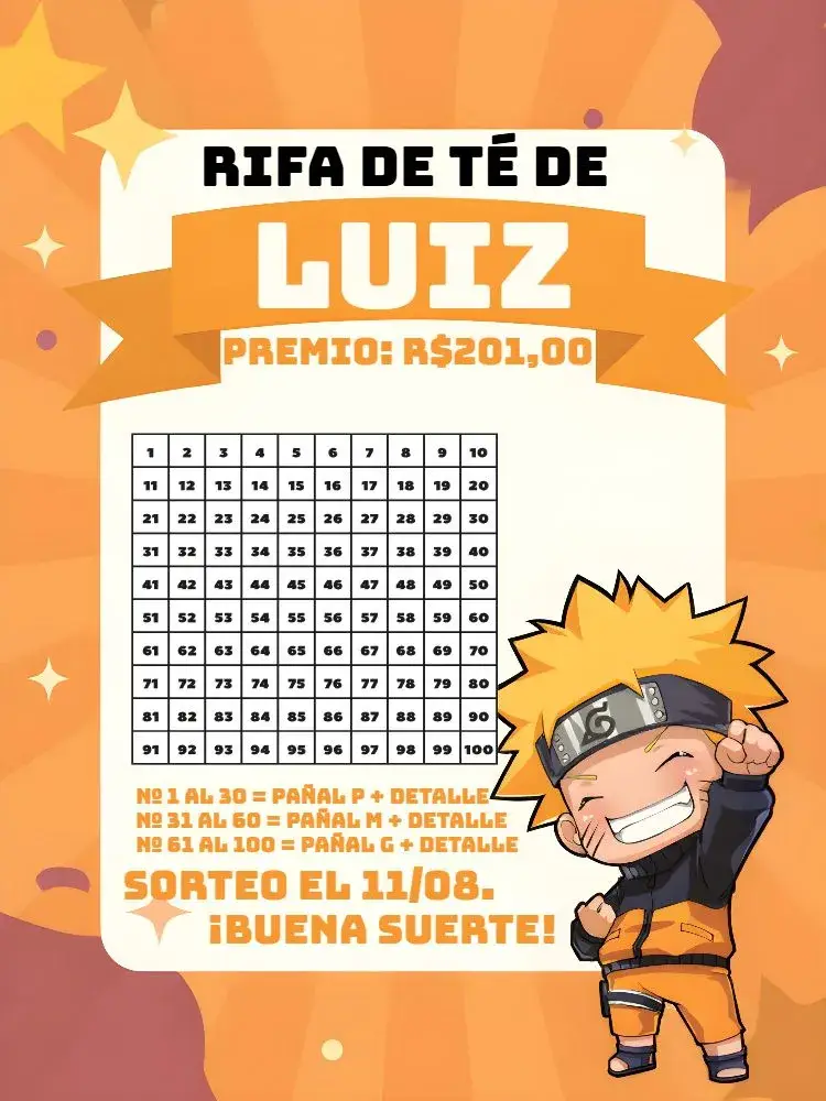 Invitación Té Rifa Naruto Chibi Naranja
