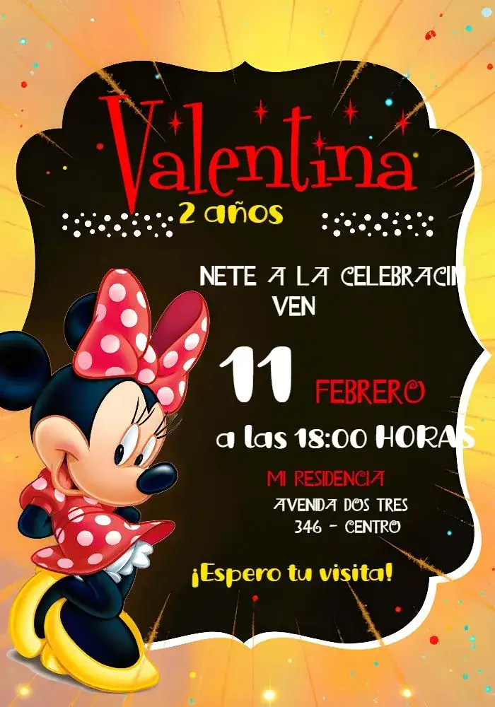 Invitación Minnie Mouse – tema Más buscados colorido, divertido, infantil, temático, mágico