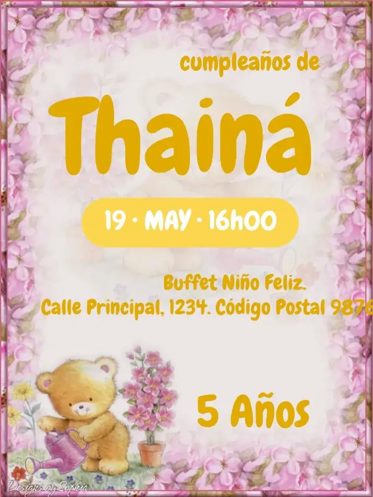 Invitación Oso Para Editar 1 Año – tema Cumpleaños Infantil lúdico, colorido, animales, arcoíris, divertido, feliz