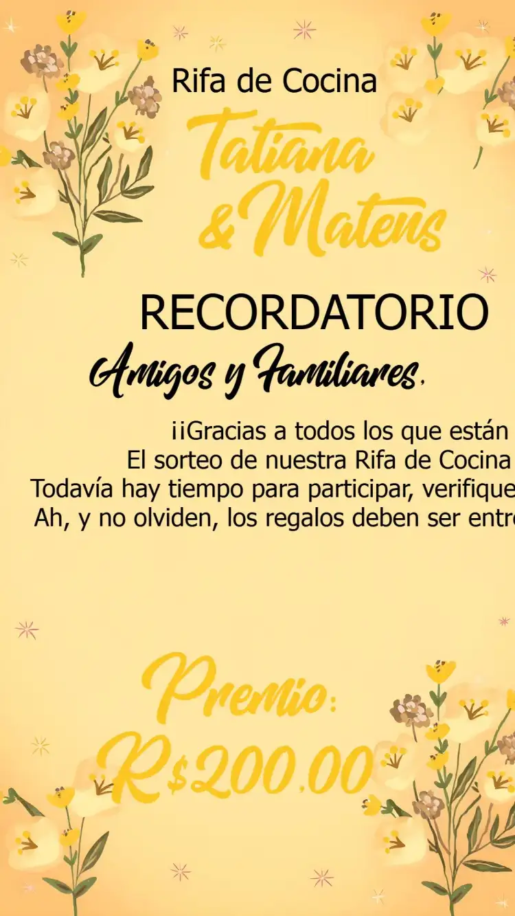 Recordatorio Sorteo de Cocina Floral Artículos
