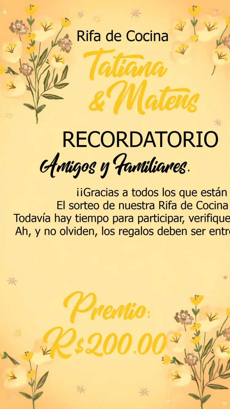 Invitación Recordatorio Sorteo de Cocina Floral Artículos – tema Despedida de Soltera floral, amarillo, marrón, blanco, moderno, alegre