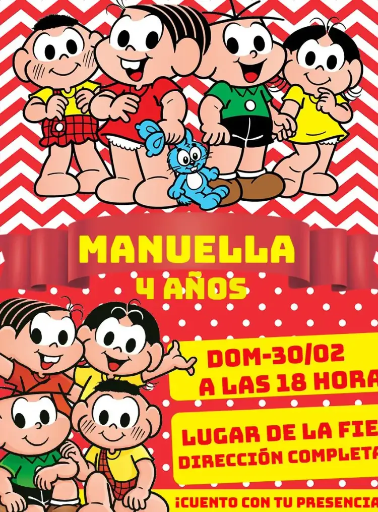 Invitación Turma Da Monica Magali – tema Cumpleaños Infantil colorido, divertido, infantil, ilustraciones, animado, juguetón