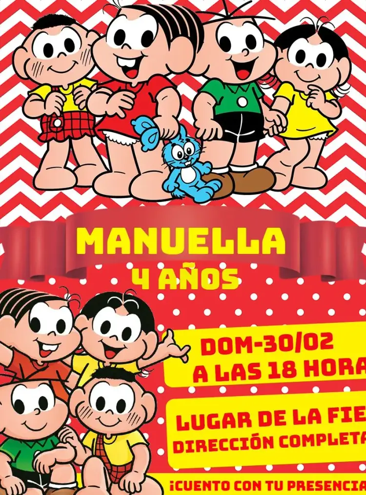 Invitación Turma Da Monica Magali editable y personalizable