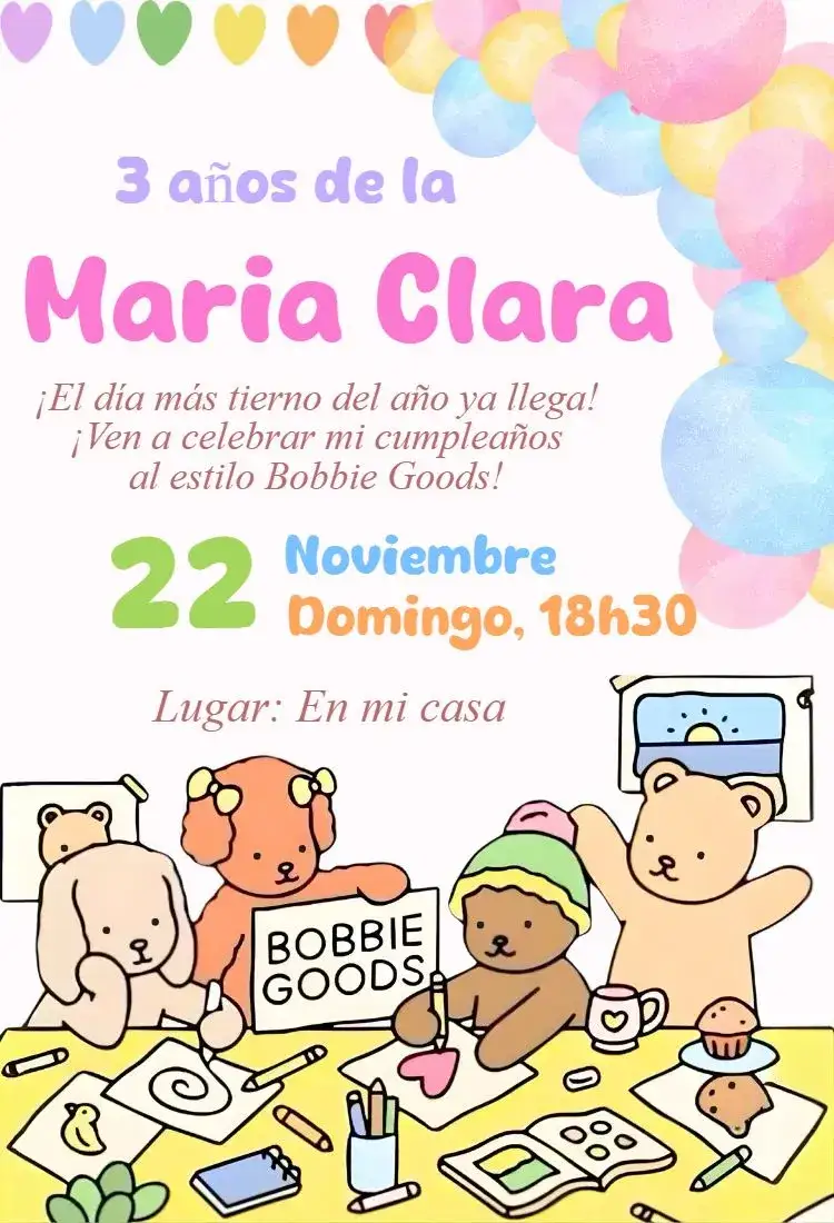 Invitación invitación digital bobbie goods – tema Cumpleaños rosa, moderno, lindo, minimalista, kawaii