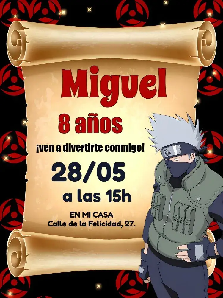 Invitación Kakashi Naruto Amarillo