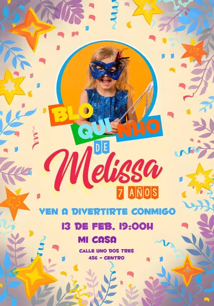 Invitación Bloquinho Con Foto Niña