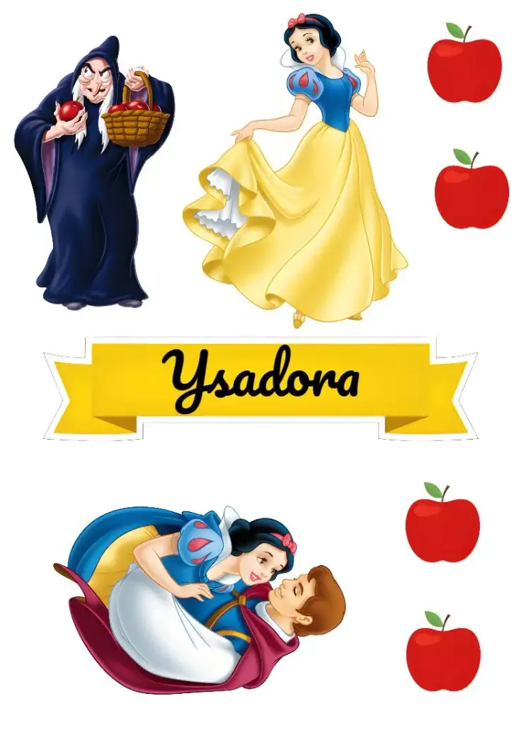 Invitación Topo De Bolo Blanca Nieves Chica – tema Topper de torta colorido, fantasía, princesa, infantil, mágico