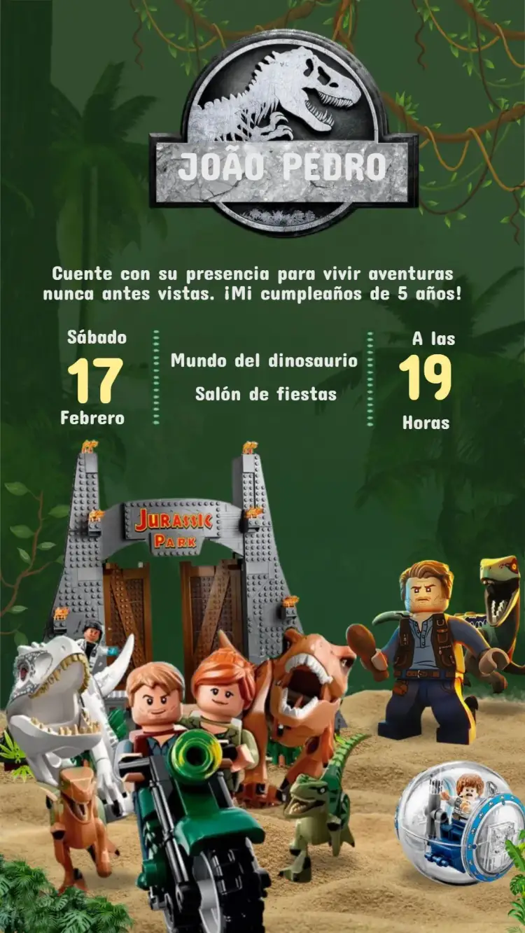 Invitación Invitación Cumpleaños DINOSAURIO – tema Cumpleaños Infantil dinosaurios coloridos, estilo divertido, elementos gráficos lúdicos, colores vibrantes, diseño moderno