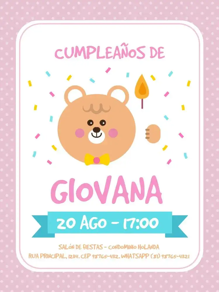 Infantil Femenino Osita Confeti Animal