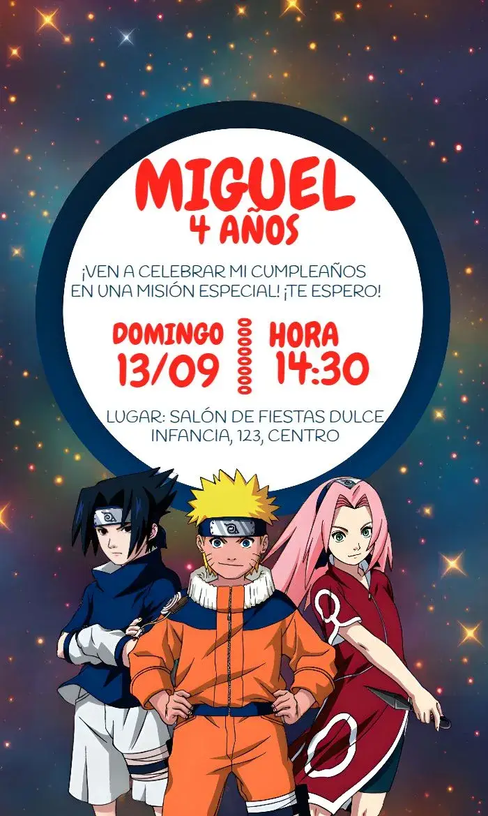 Invitación Naruto Shippuden Kakashi