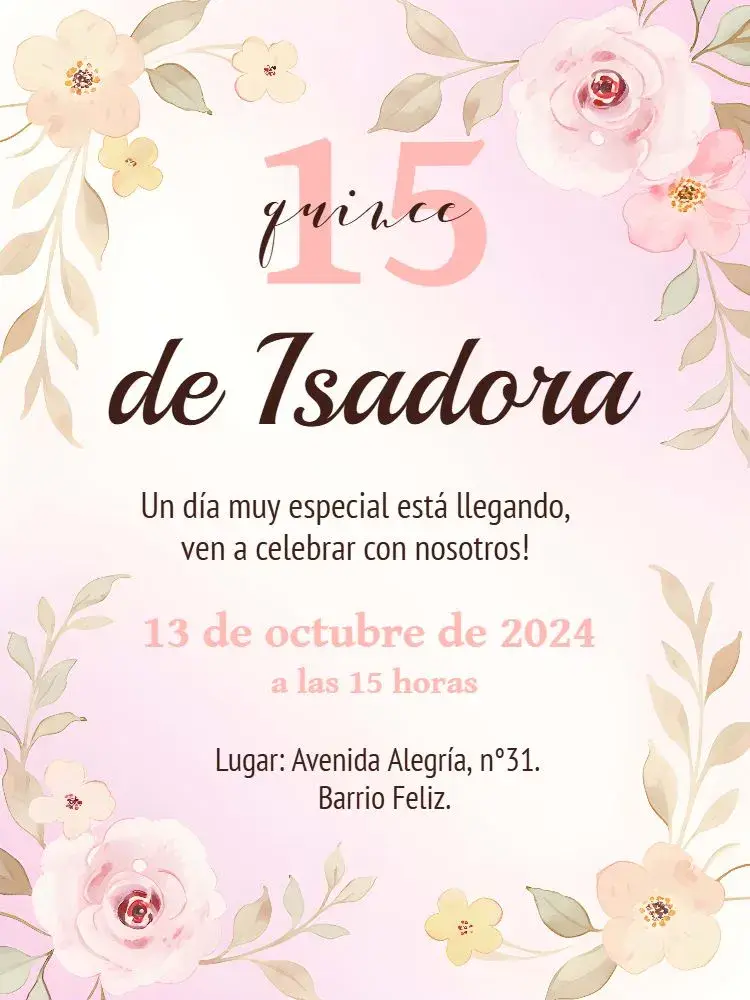 Invitación 15 Años Floral Rosa Mía
