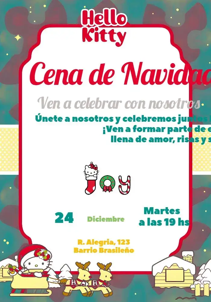 Invitación Navidad Hello Kitty Sanrio – tema Fechas Conmemorativas colorido, divertido, infantil, festivo, Sanrio, fofo