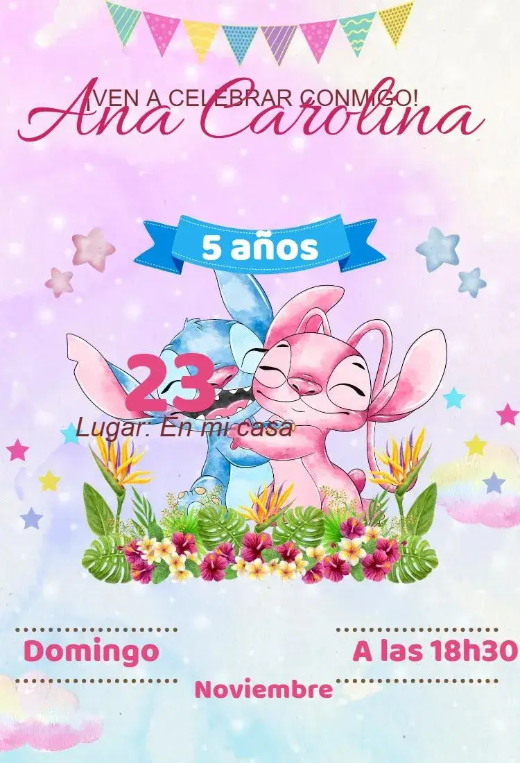 invitación digital de Stitch y Angel