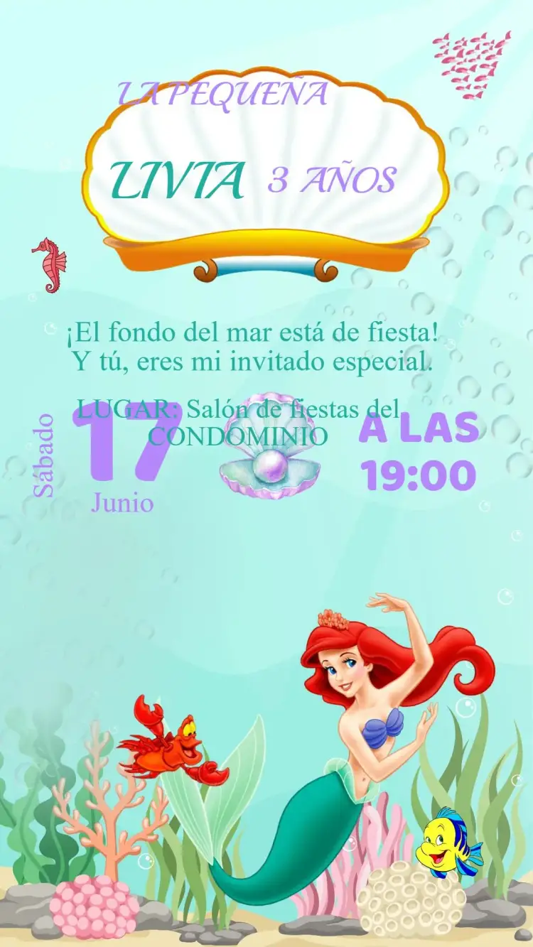 Invitación Cumpleaños La Sirenita