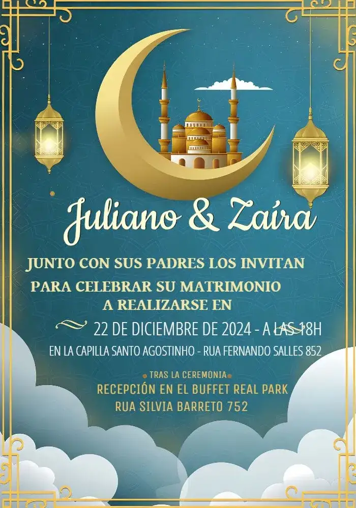 Invitación Boda Árabe India – tema Boda dorado, azul, árabe, indio, arabescos, elegante