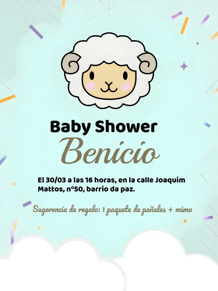 Invitación Baby Shower Oveja Gris.blanco – tema Revelación Bebé gris y blanco, ovejitas, moderno, delicado, minimalista