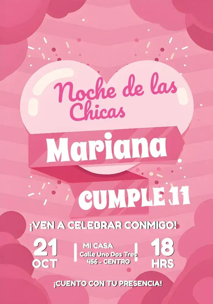Invitación Noche De Chicas Girlsnight – tema Fechas Conmemorativas rosa, blanco, divertido, moderno, femenino, juvenil