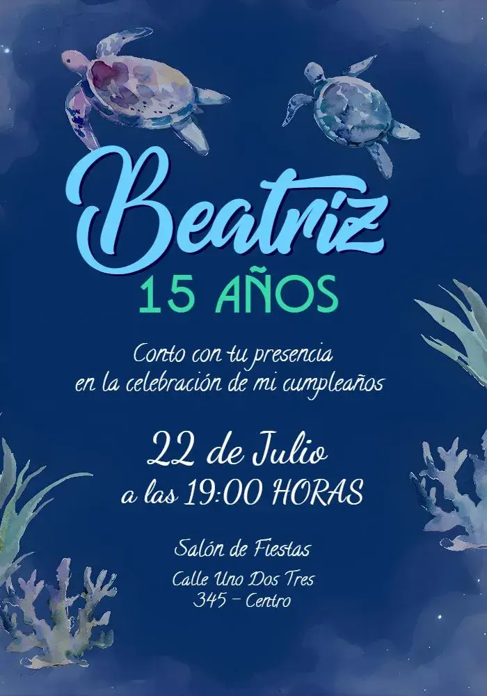 Invitación 15 Años Fondo Del Mar Foto
