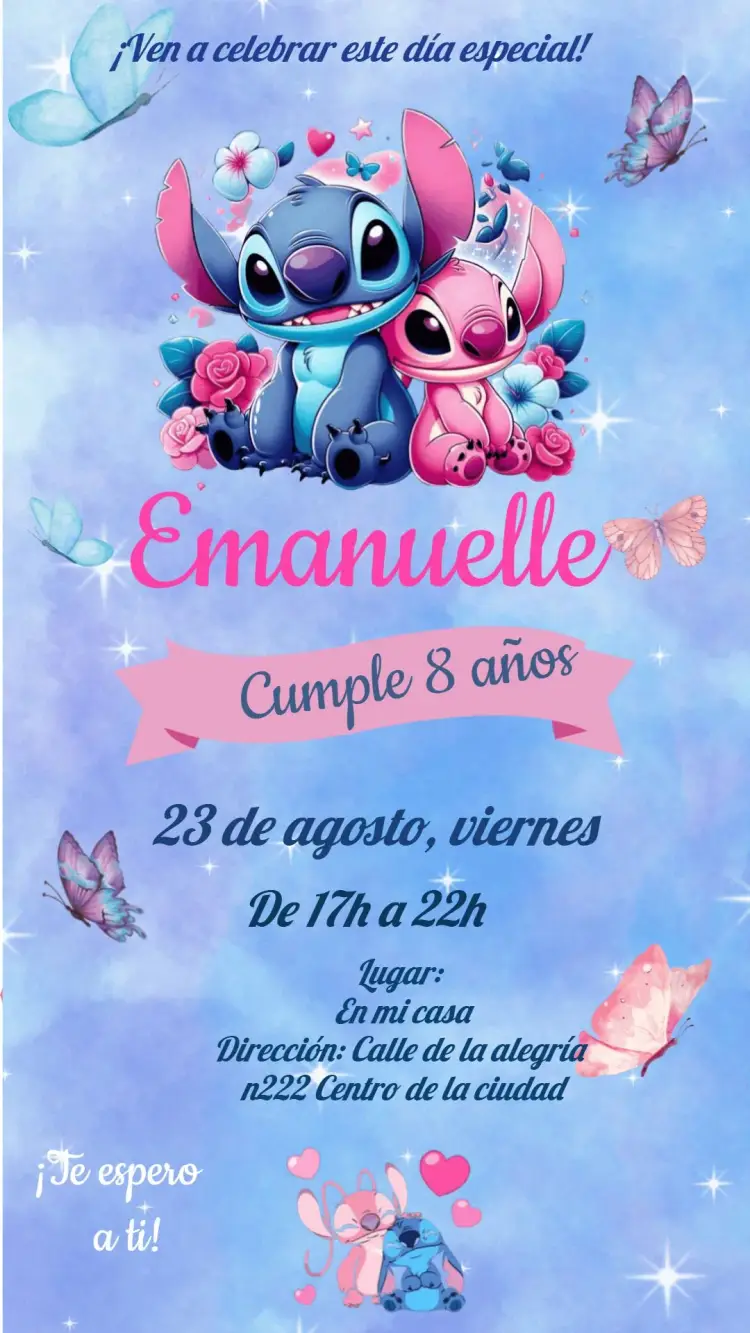 Invitación Stitch Y Angel Disney editable y personalizable