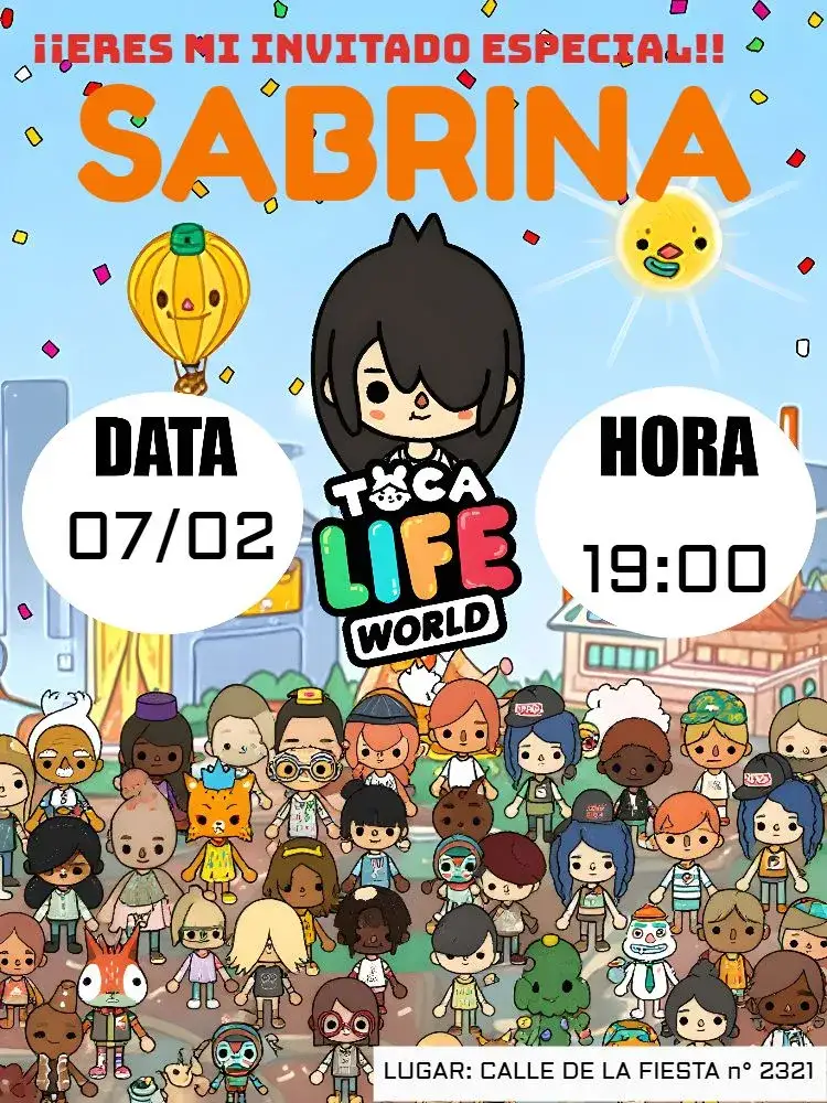 Invitación Toca Life – tema Cumpleaños Infantil colorido, divertido, lúdico, moderno, temático
