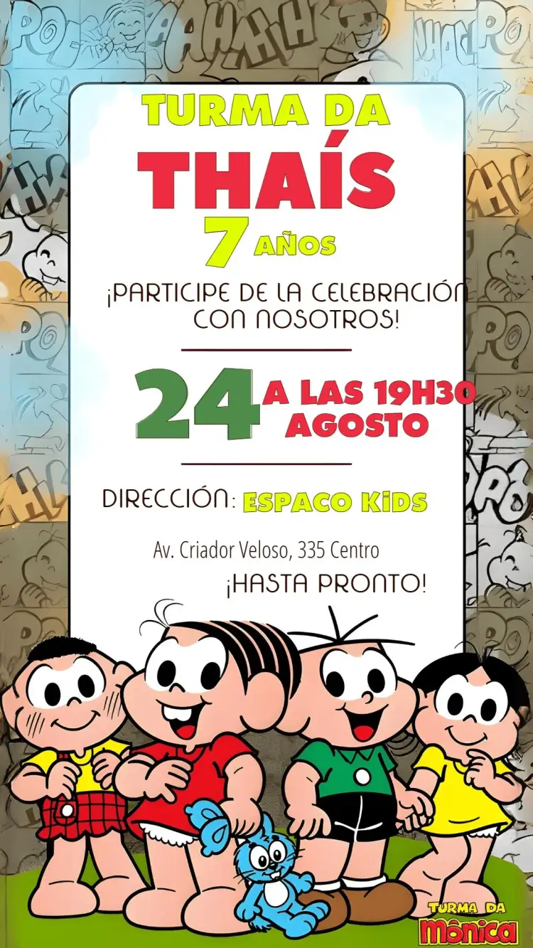 Invitación Turma Da Mónica Colorido editable y personalizable