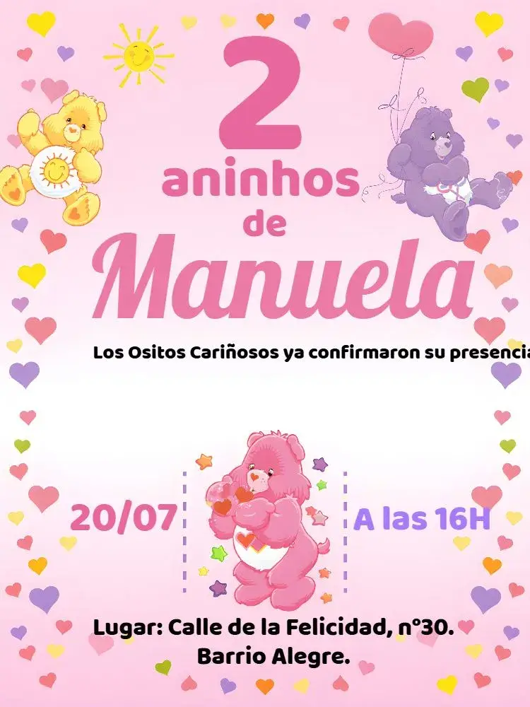 Invitación Osos Cariñosos Corazones