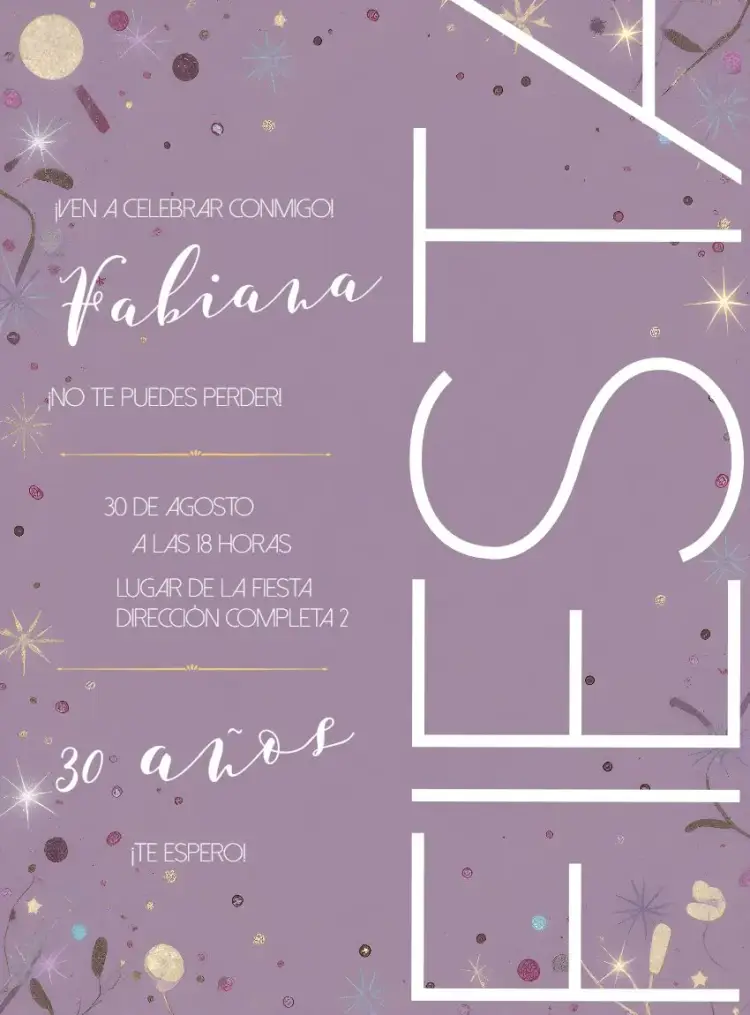 Invitación 30 Años Fiesta Minimalista en Lila