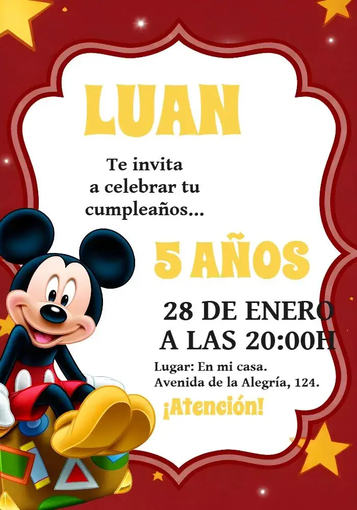 Invitación Mickey Mouse Rojo