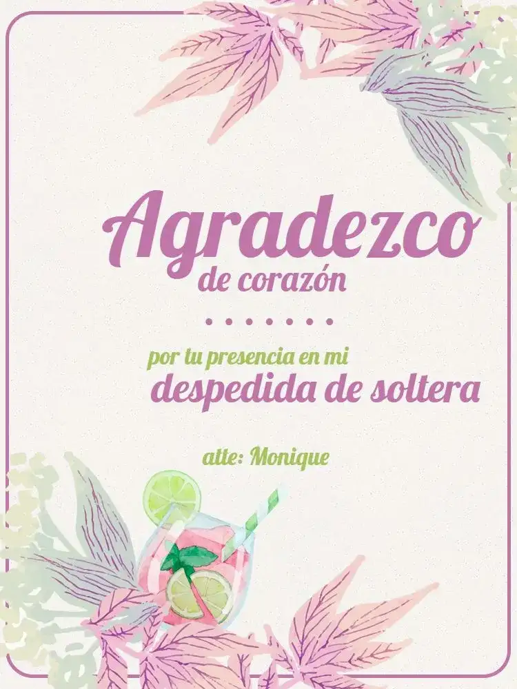 Tarjeta De Agradecimiento Presencia Despedida Soltera Morado Femenino