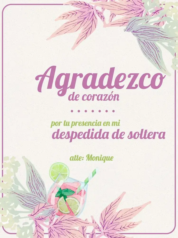 Invitación Tarjeta De Agradecimiento Presencia Despedida Soltera Morado Femenino
