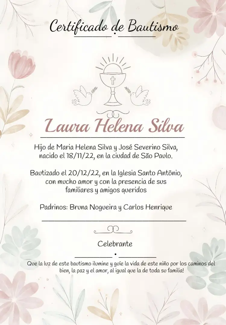 Invitación Certificado de Bautismo Cristiano de la Iglesia – tema Primera Comunión elegante, sutil, religioso, pastel, clásico