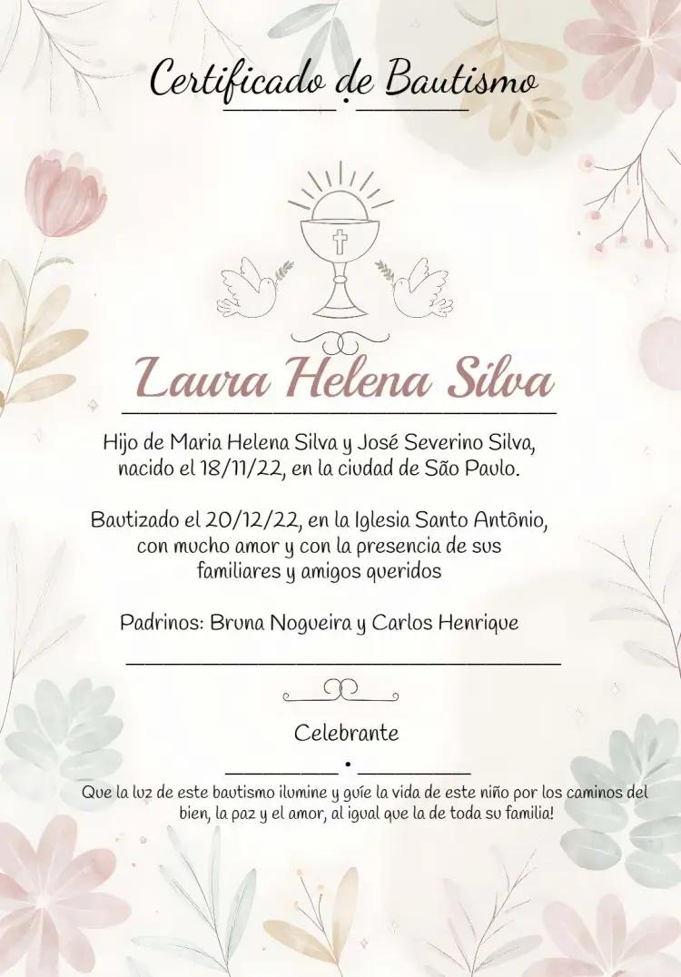 Invitación Certificado de Bautismo Cristiano de la Iglesia