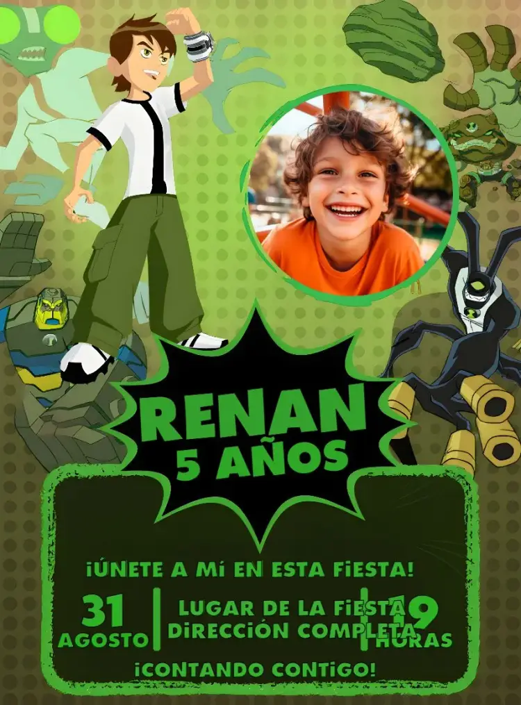 Invitación Ben 10 Con Foto Tennyson