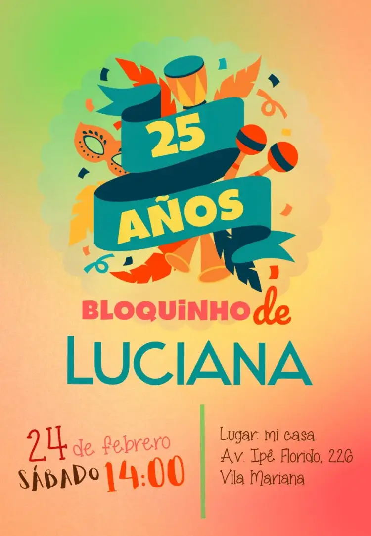 Invitación Bloquinho De Carnaval Nordeste – tema Fechas Conmemorativas colorido, carnaval, nordestino, divertido, alegre