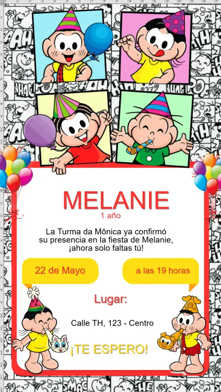 Invitación Digital Cumpleaños Turma da Mônica