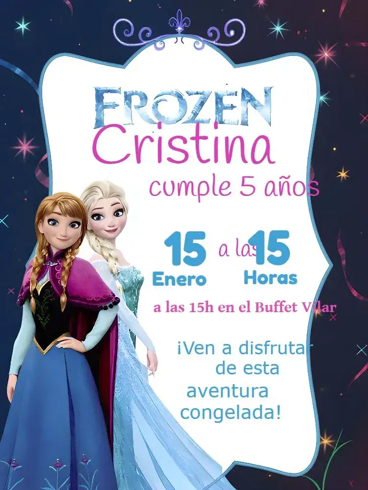 Invitación Frozen – tema Más buscados congelado, colorido, temática de Disney, mágico, infantil, vibrante