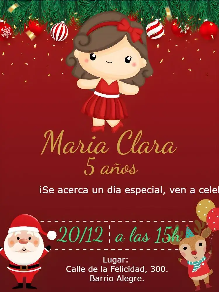 Invitación Navidad Chica Árbol – tema Fechas Conmemorativas oro, rojo, verde, temático, divertido, infantil