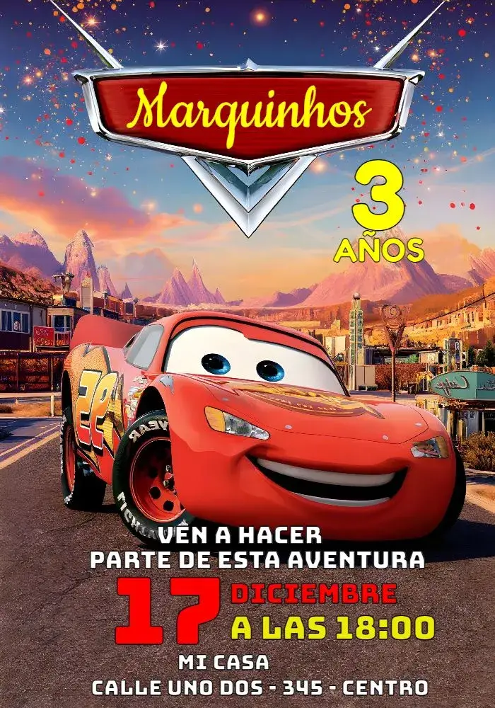 Invitación Rayo McQueen Coches