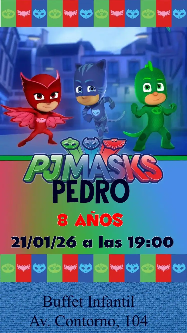 Invitación Los Héroes en Pijamas – tema Cumpleaños Infantil colorido, divertido, temático, infantil, super-heróis