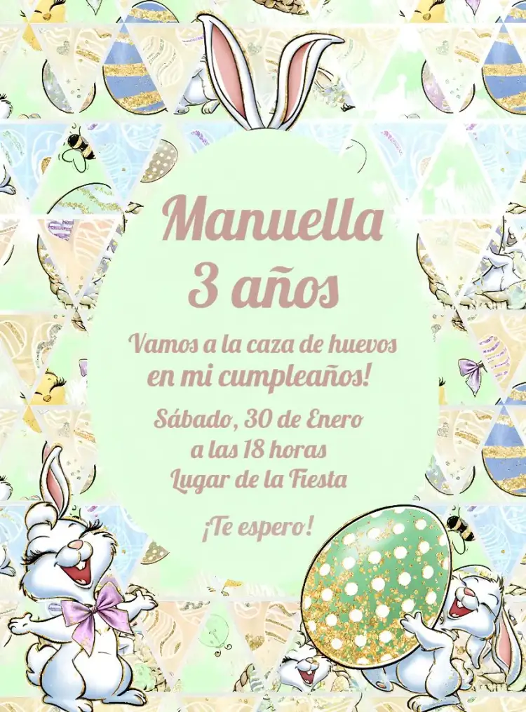 Invitación Pascua Huevos – tema Fechas Conmemorativas colorido, divertido, pastel, brillos, infantil, tierno