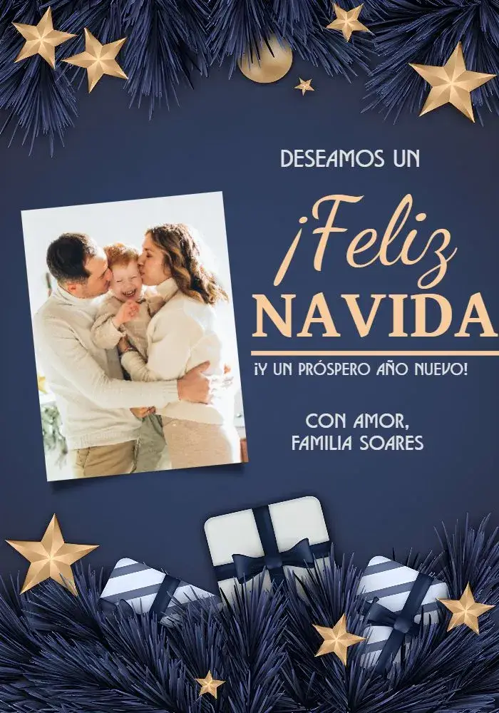 Invitación Tarjeta De Navidad Con Foto Azul