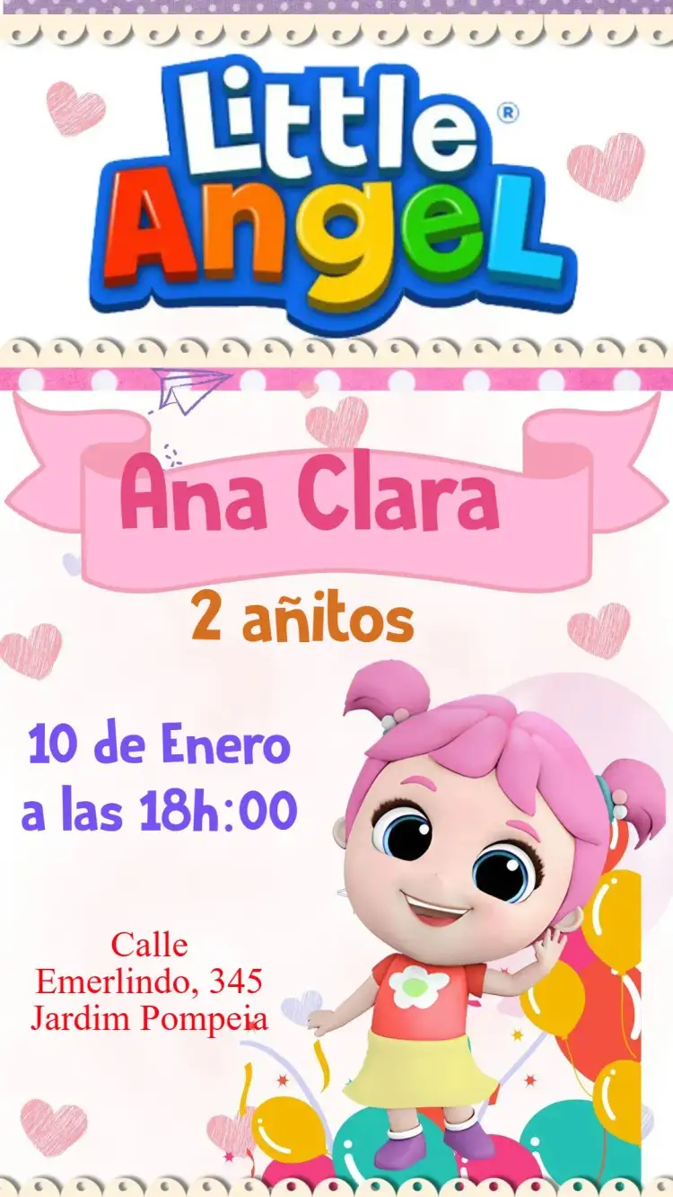 Invitación Pequeño Ángel – tema Cumpleaños Infantil delicado, colorido, lúdico, fofo, mágico
