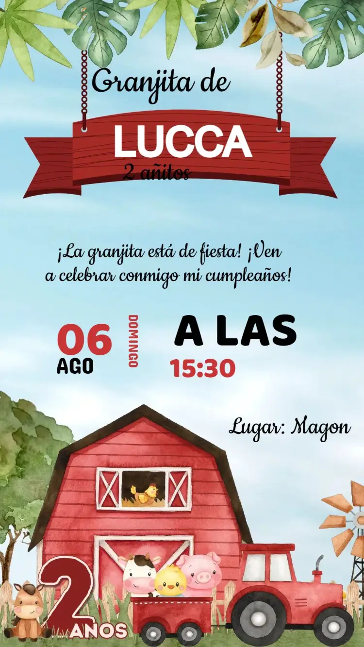 Invitación Invitación Cumpleaños Granjita editable y personalizable