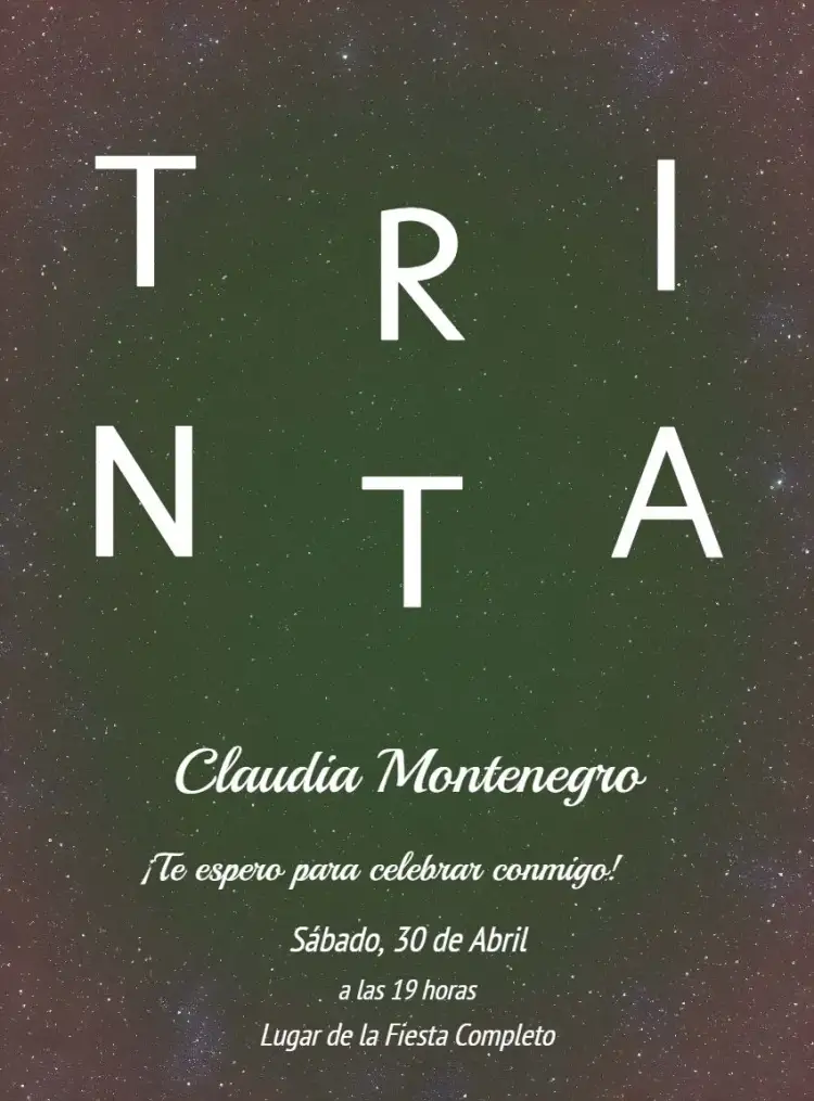 Invitación Treinta Años Minimalista Glitter – tema 15 años minimalista, brillante, verde, moderno, elegante, sutil